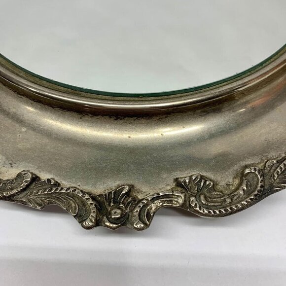 Vintage Silverplate Vanity Display Mirror Footed - Picture 3 of 8